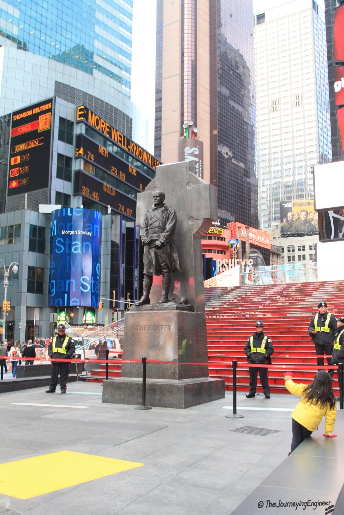 When we passed by Time Square again after lunch, there was a group of Thais having a rally. So the police guarded Father Duffy.